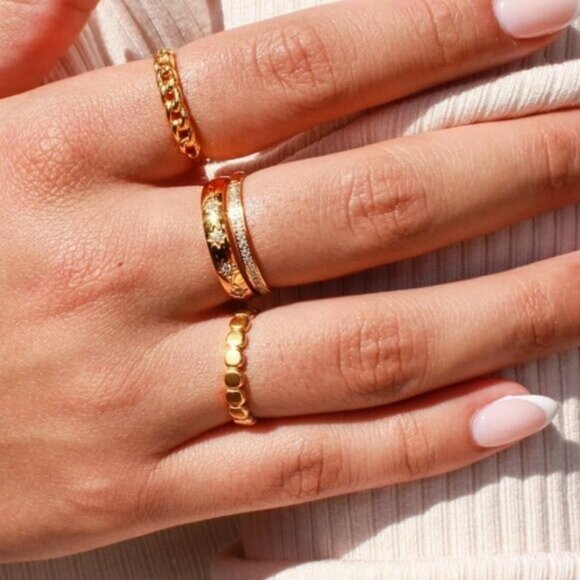 Gold Ring CZ Stars Waterproof Ring Celestial Gold Ring Cosmic Ring BEAUTIFUL - Picture 4 of 12